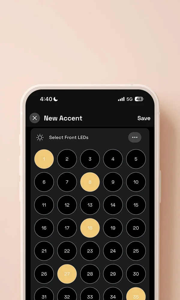 Happy's app screen for controlling individual lights